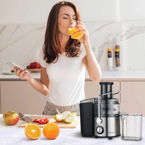 800W Entsafter Gemüse und Obst, Quick Juicer mit optimierter Saftausbeute, Große 65 mm Einfüllöffnung, 2 Geschwindigkeitsstufen, Einfach zu Reinigen, Schwarz/Edelstahl – Bild 6