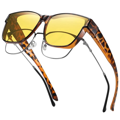 Image of GEGURI Night Vision Glasses, Night Driving Fit Over Glasses Polarized Anti-Glare for Men & Women Yellow Lens, Normal