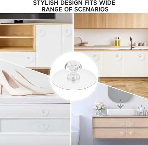 Image of Qolixs Cabinet Drawer Pull Knobs-Self Adhesive Clear Polished Acrylic Crystal Shaped Pulls Handles Knobs for Wardrobe Kitchen Cupboard Bathroom Dresser Furniture Door Window Pack of 04.