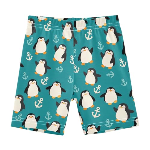 Cartoon Penguin and Anchor Pattern Girls Shorts Elastic Waist Sports Shorts Girls Leggings Pants for 4-10 Years