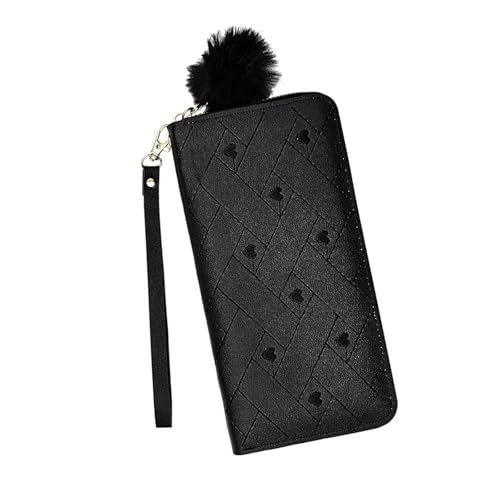 Womens Wallet Large Wristlet Wallet with Removable Wrist Strap and Zipper, Clutch Purse Fashion Womens Purses Multi Card Slot with 8 Credit Card Slots and Coin Pocket (Black Heart)