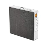 DXIA Caja para Cigarrillos con Mechero de Metal, USB de Cigarrillos Caso, 20 Unidades, Cigarrillos Regulares, 2 en 1, Recargable, Sin Llama, Encendedor Eléctrico, Resistente al Viento