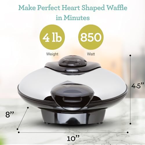 Euro Cuisine WM520 Eco Friendly Heart Shaped Waffle Maker - PTFE and PFOA Free Non Stick Plates,Silver