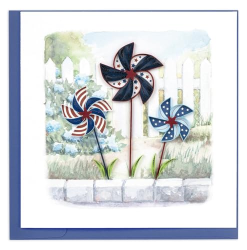 Carte de vœux quilling 4 juillet : grand moulin à vent coloré de 15cm pour célébrer