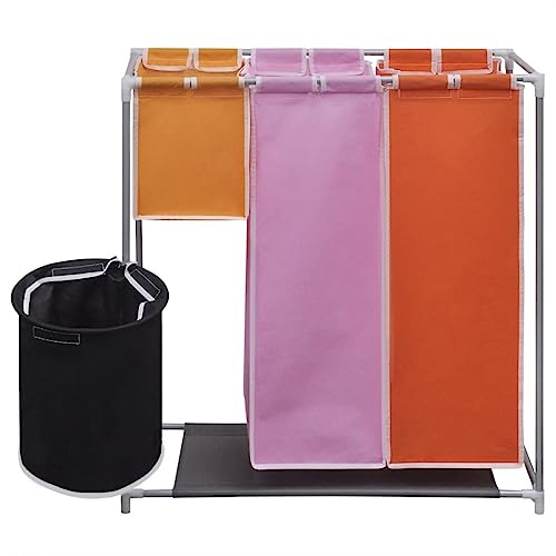 Panier à linge à 3 compartiments en polyester et cadre en fer stable - 3