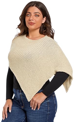 Women's Asymmetric Knit Sparkly Glitter Poncho Shawl Wrap Lightweight Pullover Sweater Cape for Casual Cozy Layering Scarf Ivory3