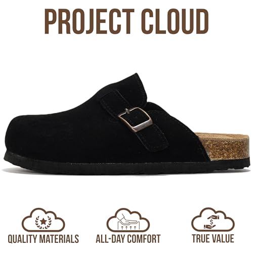 Image of Project Cloud Kids Clogs 100% Genuine Leather with Natural Cork Footbed & Memory Foam Insole Arch Support - Non-Slip Clogs for Kids - Slippers Sandals for Boys & Girls Footwear