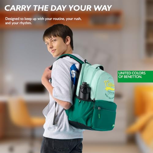 Image of United Colors of Benetton Unisex High-School Backpack CALAFIA | 3-Compartment Organised Daypack with Airmesh Padding | Backpack for School Girls & Boys | 26L Capacity
