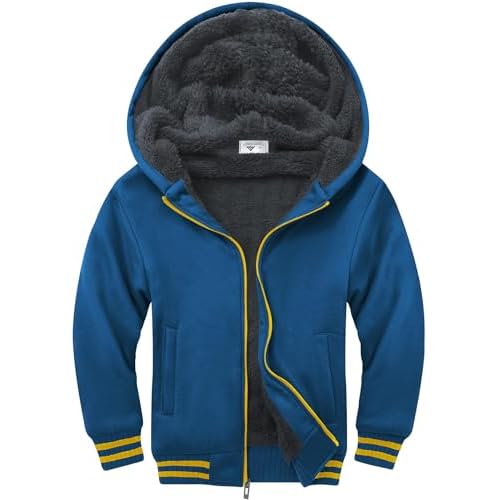 V VALANCH Boys Hoodie Zip Up Fleece Lined Jacket Warm Sherpa Hooded Sweatshirts for Boys Girls 6-15 Years Light Blue 14-15 Years
