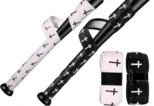 Dkaooel 2Pcs Cross Baseball Bat Grip Tapes, 1.5mm, Precut and Full Softball Grip Tape,Non-Slip Baseball Bat Wrap, for Multi-Sport Handles (Black +White)