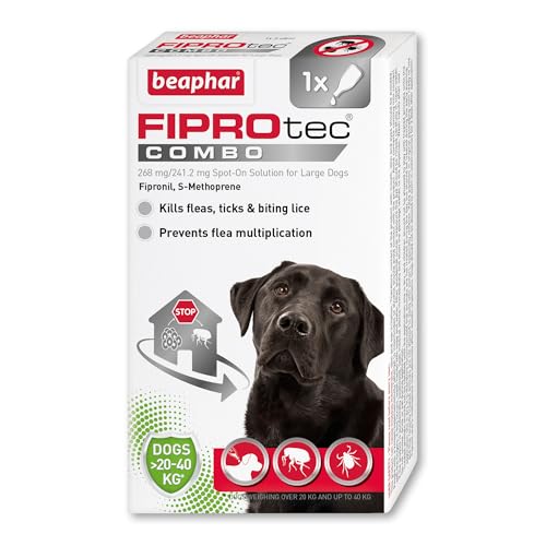 Beaphar - FIPROtec® COMBO for Large Dogs (20-40kg) - 1 pipette - Kills Fleas, Flea Eggs, Flea Larvae & Ticks - Stops Fleas Multiplying on Pet and in Home - Vet Strength Dog Flea Treatment