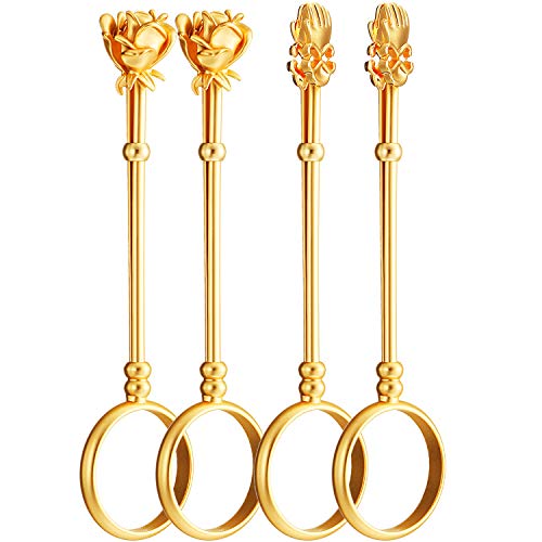 4 Pieces Cigarette Holder Ring Finger Holder Ring Elegant Rose Hands Shape Smoker Holder Ring for Lady and Gentleman, Gold (0.67 Inch)