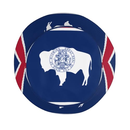 Wyoming State Flag Adult Unisex Sunshade Bucket hat, Non-Shrinking, Lightweight, Breathable, Foldable, Easy to Store Black4