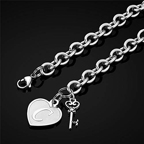 Image of M MOOHAM Heart Initial Bracelets for Girls Women - Engraved 26 Letters Initial Charms Bracelet Stainless Steel Bracelet Birthday Christmas Jewelry Gift for Women Teen Girls