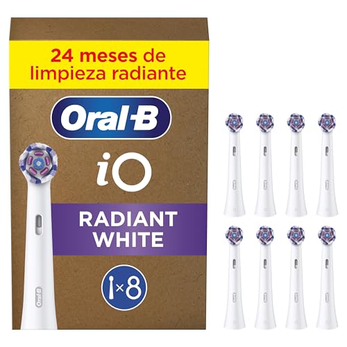Oral-B Series iO Radiant White Cabezales De Recambio Originales, Pack de 8 Recambios Blancos Para Cepillos De Dientes Eléctricos Oral-B iO, Blanqueamiento Dental, Eliminación De Manchas