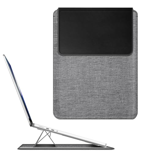 Image of Fintie Sleeve Case for MacBook Neo 13 Inch, MacBook Air 13.6 /13.3 Inch, MacBook Pro 13 Inch, Other Up to 13 inch Laptop Tablet - Slim Bag Cover with Stand, Synthetic Leather, Magnetic Closure, Gray /Black