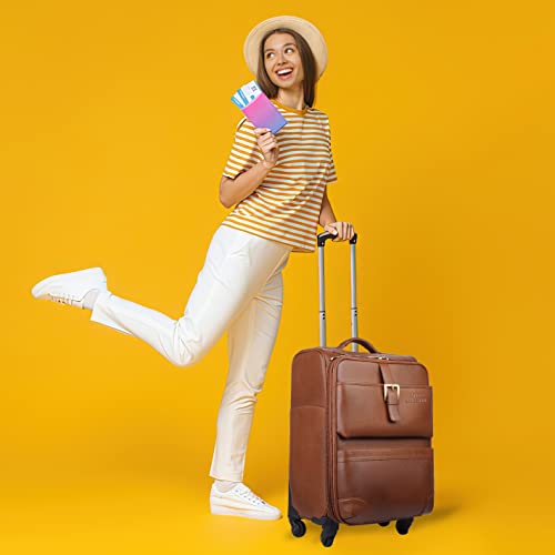 Image of Stylish and Durable Leather Trolley Luggage Bag Perfect for Travel and Business 46 litres Suitcase (TAN, Leather)