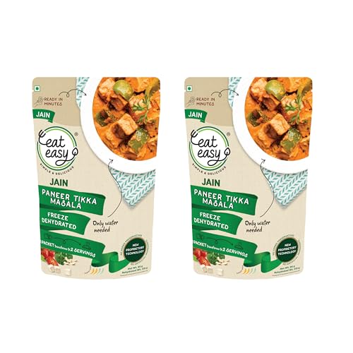 Image of Eat Easy Ready To Eat Jain Paneer Tikka Masala- 95g (Pack of 2) No Onion | Just Add Hot Water & Cook, After Preparation 315g | Freeze Dried Restaurant Style Instant Indian Curry for Travel, Road Trip