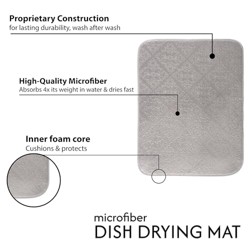 Image of Kuber Industries 50x70 Soft Microfiber Dish Drying Mat for Kitchen | Machine Washable & Quick Drying Water Absorbing Mat for Kitchen Dishes, Utensils & Crockery | Embossed Design - Grey