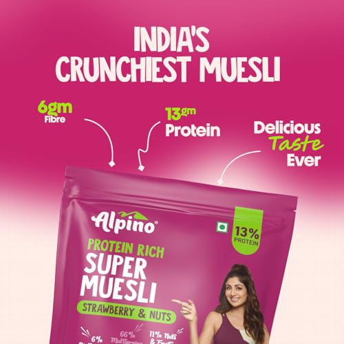 Image of ALPINO Super Muesli Strawberry & Nuts 1kg - 13% Protein, Multi-Grain, Rolled Oats & Dried Fruits