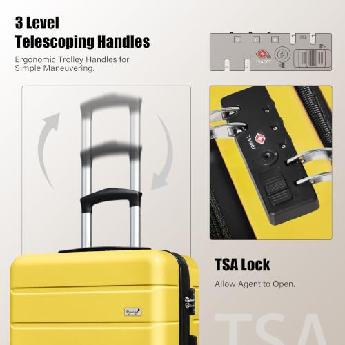 Image of KEYTANG SmileLine 3-Piece Luggage Set Lightweight Hardside Suitcase TSA Lock Spinner Wheels, 20 inch Expandable Carry-On Luggage with Quick Access Front Open Pocket, Bonus Makeup Bag,Yellow