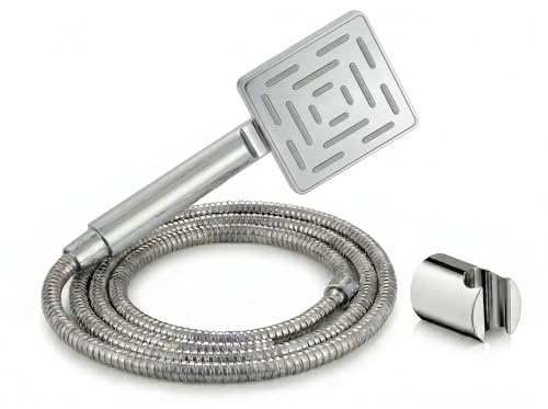 Image of Marcoware ABS Maze Square Design Bathroom Hand Shower set with 1.5 Meter Ultra Flexible Hose & Wall Mount Hook, Chrome, Polished Finish