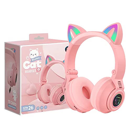 YUSONIC Cat Ear Bluetooth Headphones,Toddlers Kids Wireless Headphones for Boys Girls Amazon Fire Tablet/Laptop/iPad/School (Pink)