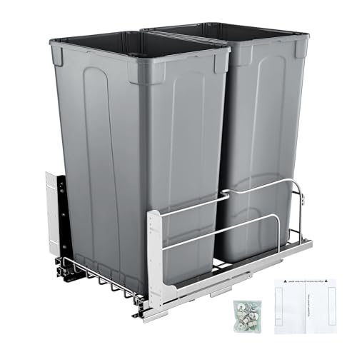 VEVOR Poubelle Coulissante sous Évier et sous Plan 2x43,4 L, Collecteur de Déchets avec Système Coulissant en Métal à Fermeture Douce, Système de Tri...