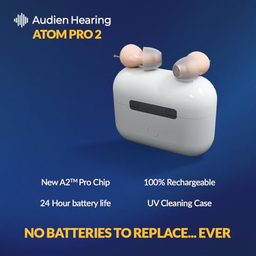 Audien Hearing ATOM PRO 2 Wireless Rechargeable OTC Hearing Aid, Premium Comfort Design & Nearly Invisible