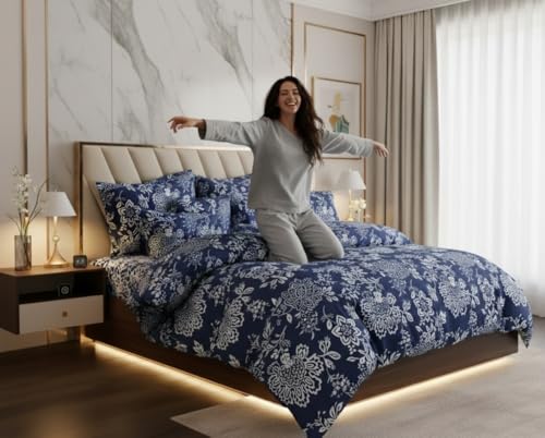 Image of 220 GSM Ultra-Soft Luxury AC Comforter Set Double Bed | 90x100 Inch | Includes 1 Comforter, 1 Bedsheet & 2 Pillow Covers | All-Season Premium Bedding Set (Aarchid Blue)