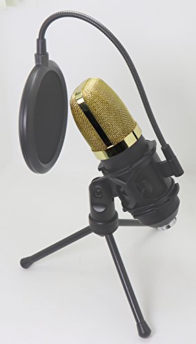 Desktop Microphone Tripod Suspension Stand with Shock Mount Anti-Vibration Mic Holder and 4" Round Mask Shield Double-Net Wind Screen Pop Filter (Small, Black)