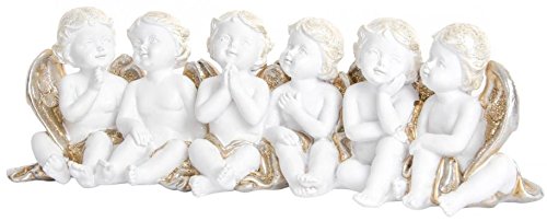 Statuette Figurine 6 Anges Assis Blancs et dorés - 23 cm - Ange - chérubin - Blanc et doré