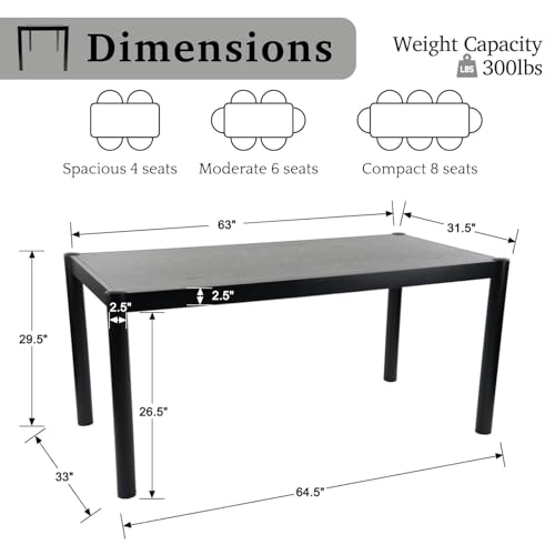 Image of LukeAlon Black Wooden Dining Table for 4 to 6 People, 64 inch Modern Kitchen Long Table with Wood Legs Mid Century Rectangular Dinner Tables for Home Dining Room Restaurant