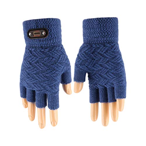 EXCEART Guantes de Lana con Medio Dedo Guantes de Punto de Invierno Guantes sin Dedos Medios Mitones Guantes sin Dedos de Punto Elástico Azul Claro Cover