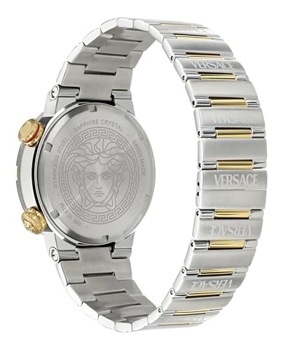 Versace Greca Logo Diver Collection Luxury Mens Watch Timepieces with a Two Tone Bracelet and Case Featuring a Blue Dial3