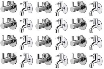 Spazio Stainless Steel Turbo Angle Valve With Bib Cock Combo Pack Foam Flow Water Taps With Wall Flange (Pack of 12) (Chrome Plated, Brass Disc) (B0BD913WT5) Amazon Price History, Amazon Price Tracker
