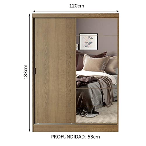Guarda-Roupa Solteiro Madesa Luke 2 Portas de Correr com Espelho - Rustic