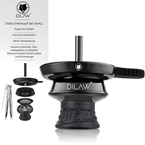 DILAW® Shisha Steinkopf Set Kaminkopf Small Tabaksieb Kohlezange Kaminaufsatz Tabak Kopf, Farbe:Black – Bild 3