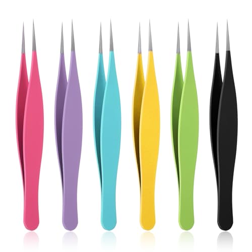 Set di 6 pinzette colorate a punta, punti neri, pinzette di precisione per punti neri e acne, strumento di rimozione dei brufoli ultra sottili, per acne brufoli comedones macchie o rimozione
