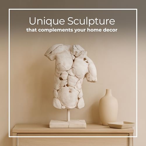 Escultura de torso masculino en resina, 25 pulgadas, blanca miniatura 4