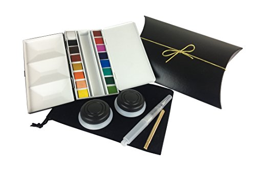Original Whiskey Painter Dolce Artist Travel Watercolor Paint Palette, Half pan Box Set for Travel or Studio use,Plein air, Urban Sketching. Made in Italy.