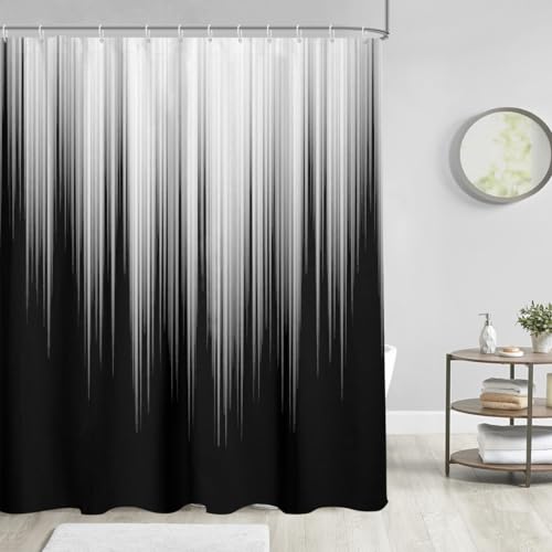 Image of AAtter Black and Grey Shower Curtain Standard White Gray Ombre Silver Trendy Simple Abstract Artistic Aesthetic Home Bathroom Decor Bathtub Set with 12 Hooks, 72x72, Modern