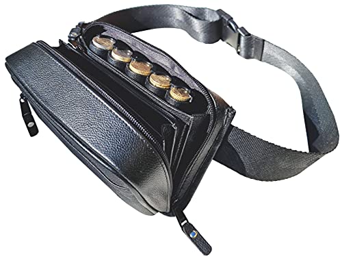 CLAIRE-FONCET Sacoche Banane Serveur en Véritable Cuir à Fermeture Glissière, avec Monnayeur 5 pièces, Idéale pour Serveur, Serveuse, Bar, Brasserie, Pubs, Restaurants, Forains Cover
