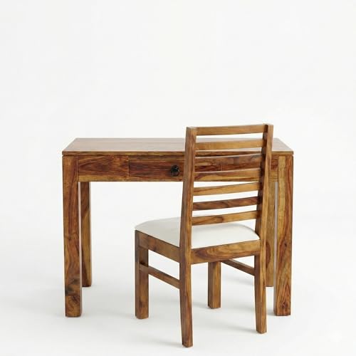 Image of SONA ART & CRAFTS Clara Solid Sheesham Wooden Study Table | Study Table for Students with 1- Drawer Storage | Office Table with Chair for Home Writing Office Computer Desk (Natural Finish)