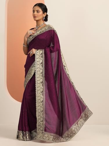 Image of Libas Embellished Silk Blend Saree for Women With Unstitched Blouse Piece | Traditional Saree for Festive & Wedding