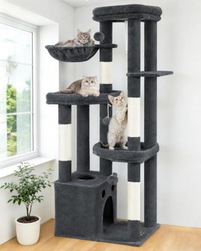 Torre para gatos interior multi-niveles 67 in gris oscuro miniatura 1