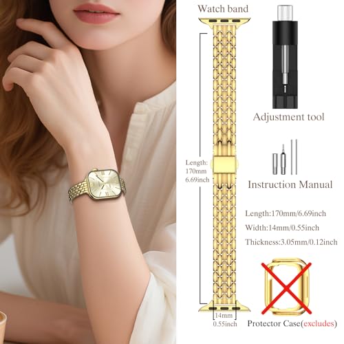 Image of MioHHR Slim Metal Bands Compatible with Apple Watch Bands for Women 38mm 40mm 41mm 42mm (Series 11 10), Stainless Steel Strap Bands for iWatch Series 11 10 9 8 7 6 5 4 3 2 1 SE3 /2 /1, Gold