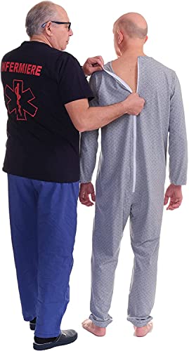 FERRUCCI COMFORT Anti-Reißverschluss-Schlafanzug für ältere Menschen - Serenity - Für Alzheimer, Demenz, mit Reißverschluss auf der Rückseite, Baumwolle und Polyester, blau, M