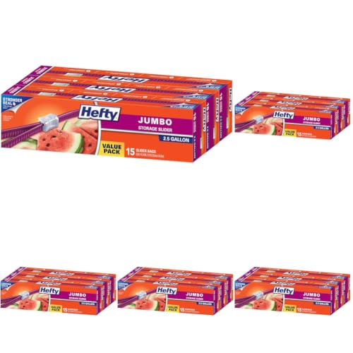 Image of Hefty Slider Jumbo Storage Bags, 2.5 Gallon Size, (225 Total),15 Count (Pack of 15)