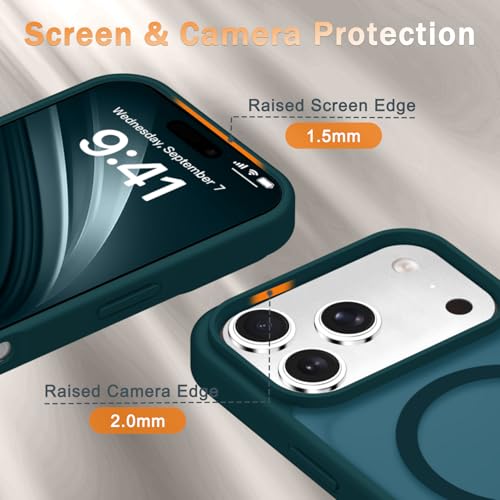 Image of YENAPOON for iPhone 17 Pro Max Case, Matte Magnetic Phone Cover [with 1 Screen Protector] [Support for MagSafe] [Shockproof Military Grade Protection] Translucent Frosted Back, Blue